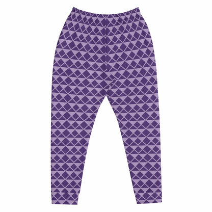 Joker men's joggers, front view in purple geometric diamond pattern