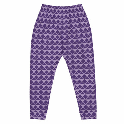 Joker men's joggers, front view in purple geometric diamond pattern