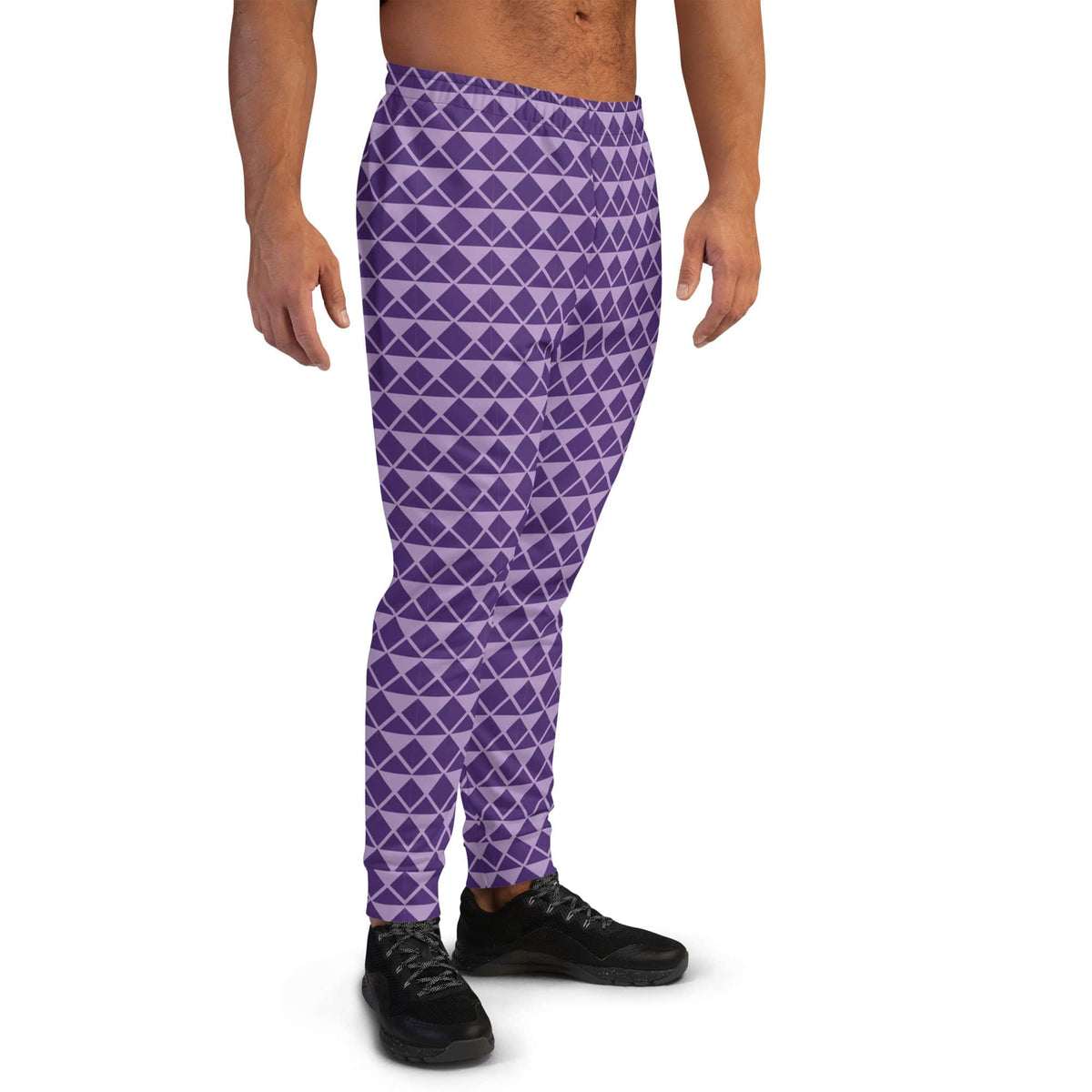 Joker men's joggers, purple geometric diamond pattern with elastic waistband