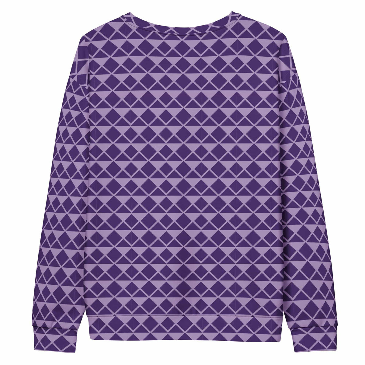 Joker unisex sweatshirt front, purple geometric diamond pattern, crew neck, long sleeves
