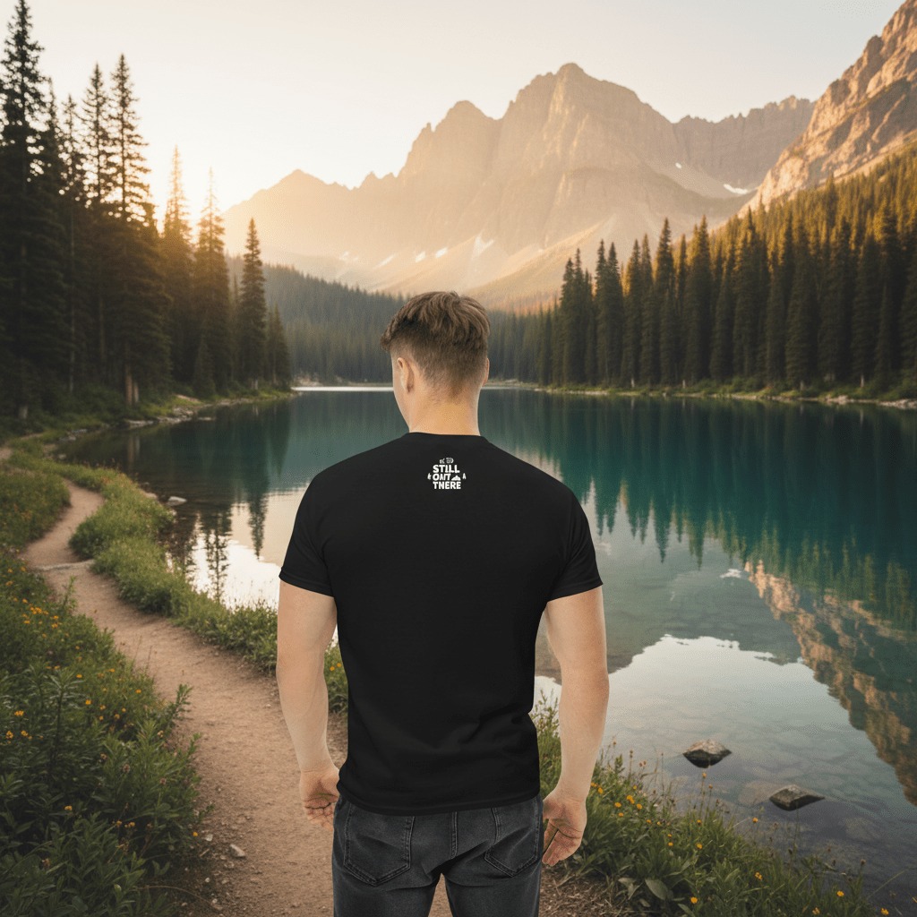 Black hiking T-shirt with small back “Keep The Trail” graphic