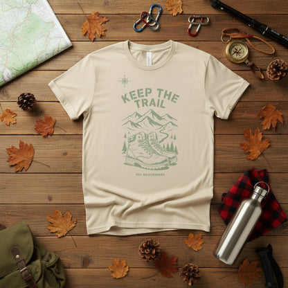 White hiking T-shirt with front trail logo graphic