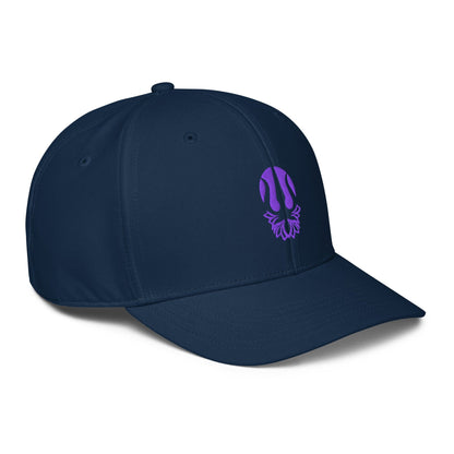 Collegiate navy performance cap with purple trident lotus emblem on side