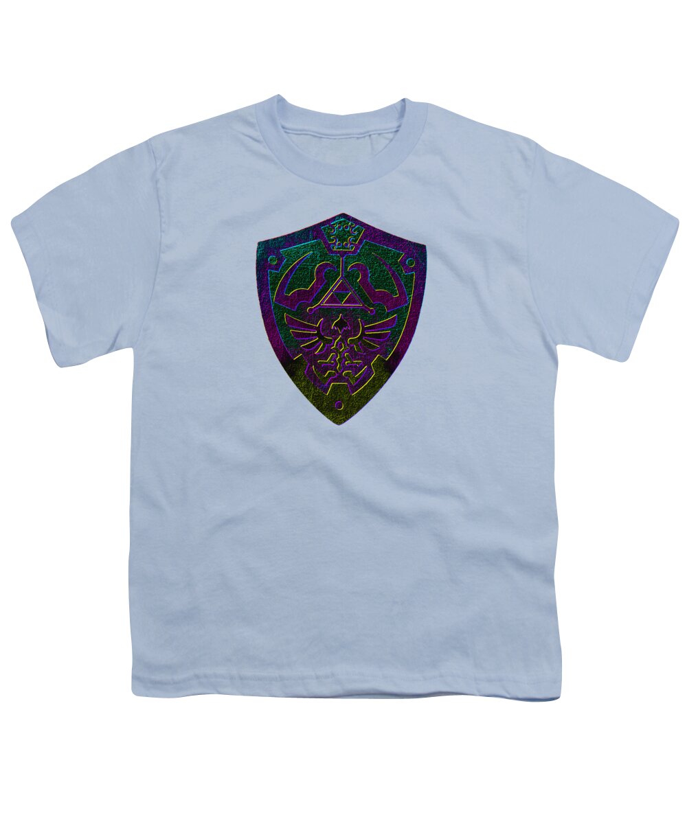 Youth T-shirt, light blue, front shield graphic print