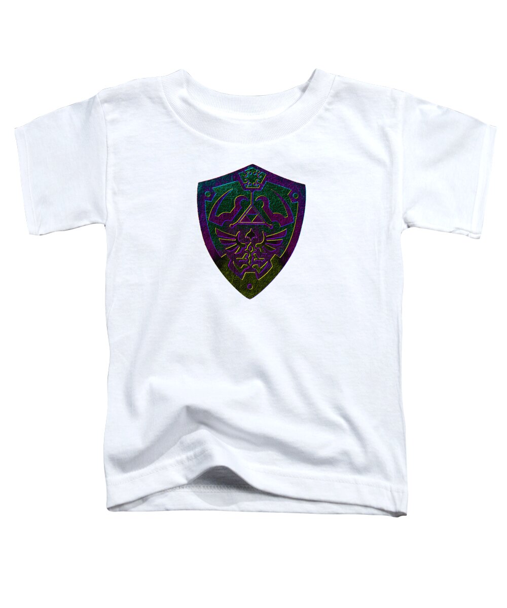 Toddler T-shirt in white with colorful shield graphic on the chest