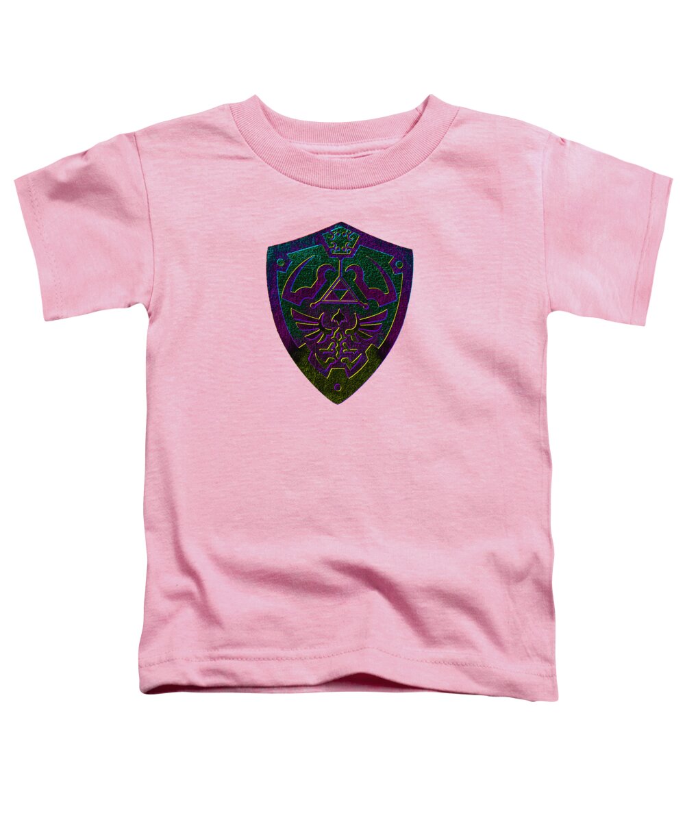 Toddler t-shirt in pink with a colorful shield gamer logo print on chest