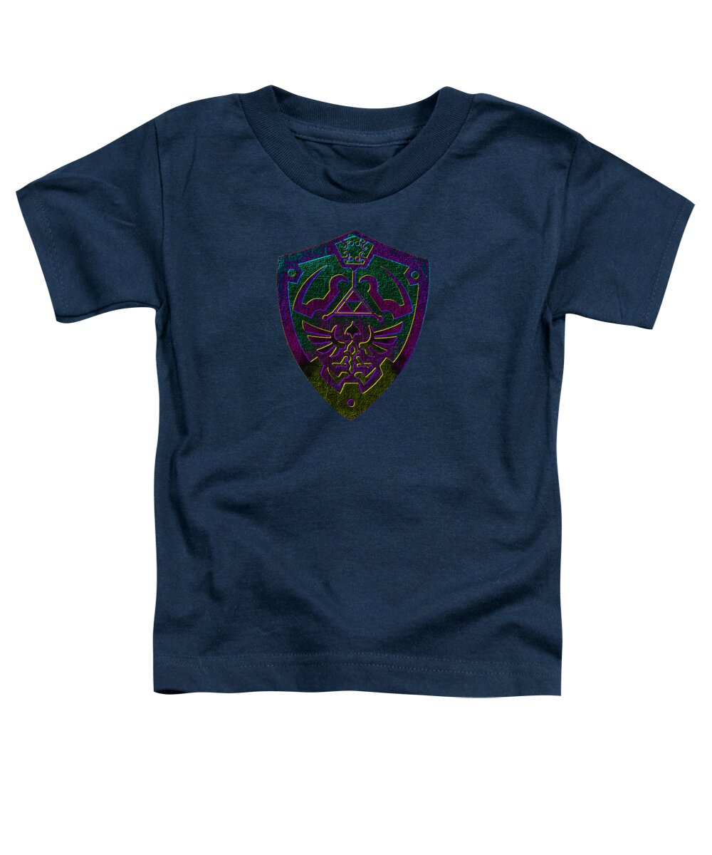 Toddler t-shirt in navy with a colorful shield gamer logo print on chest