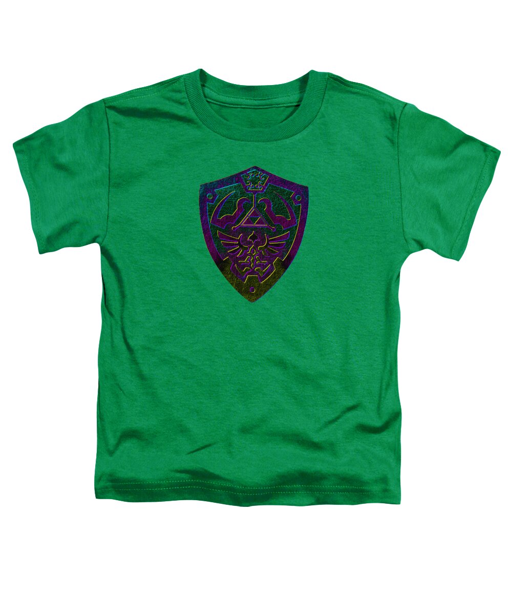 Toddler t-shirt in Kelly green with a colorful shield gamer logo print on chest