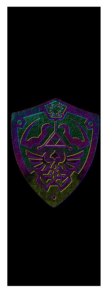 Yoga mat with dark surface and centered purple-green shield emblem