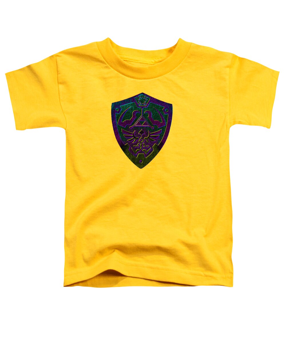 Toddler T-shirt in yellow with colorful shield graphic on the chest
