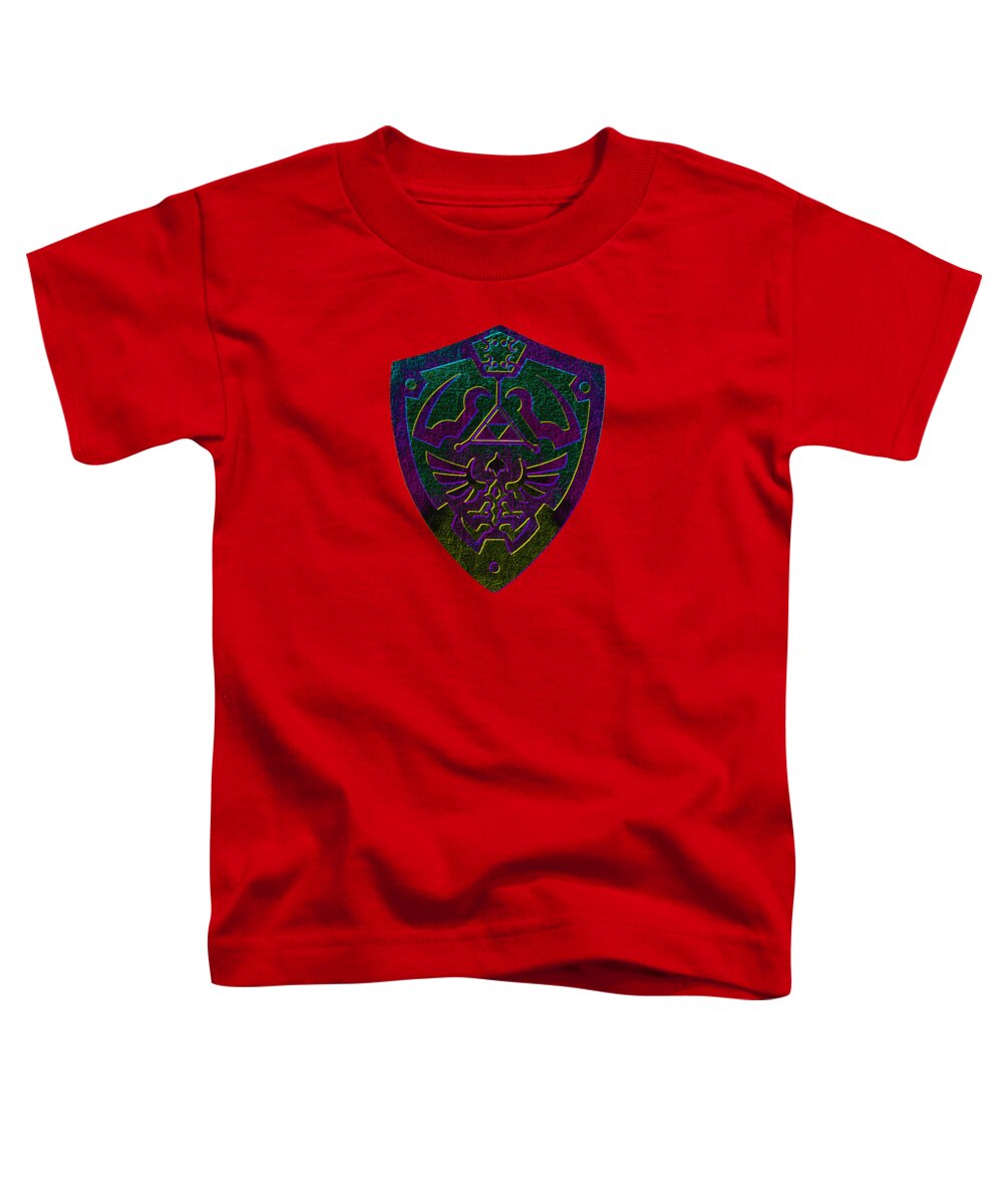 Toddler t-shirt in red with a colorful shield gamer logo print on chest