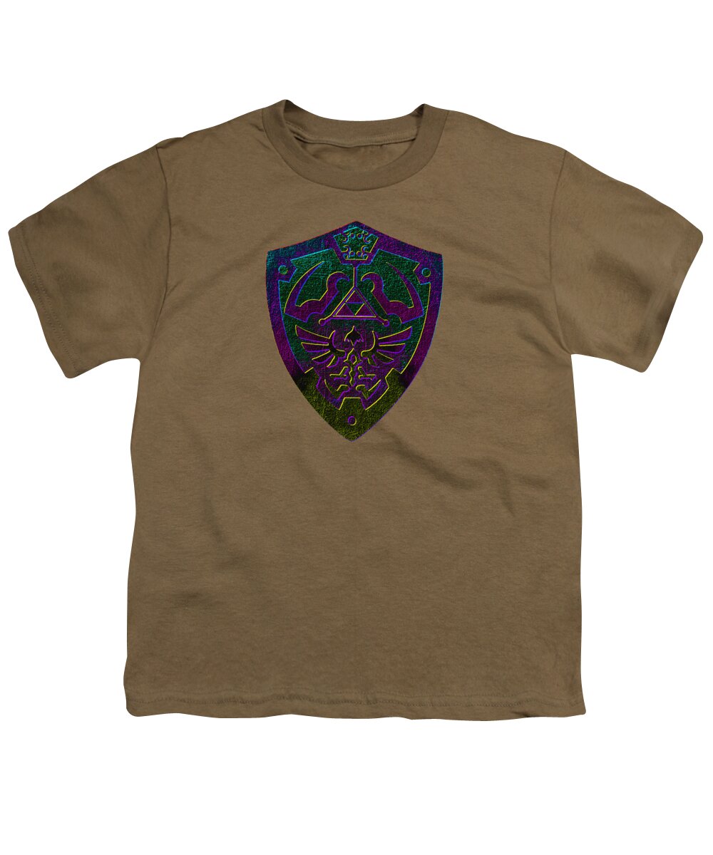 Youth T-shirt, brown, front shield graphic print