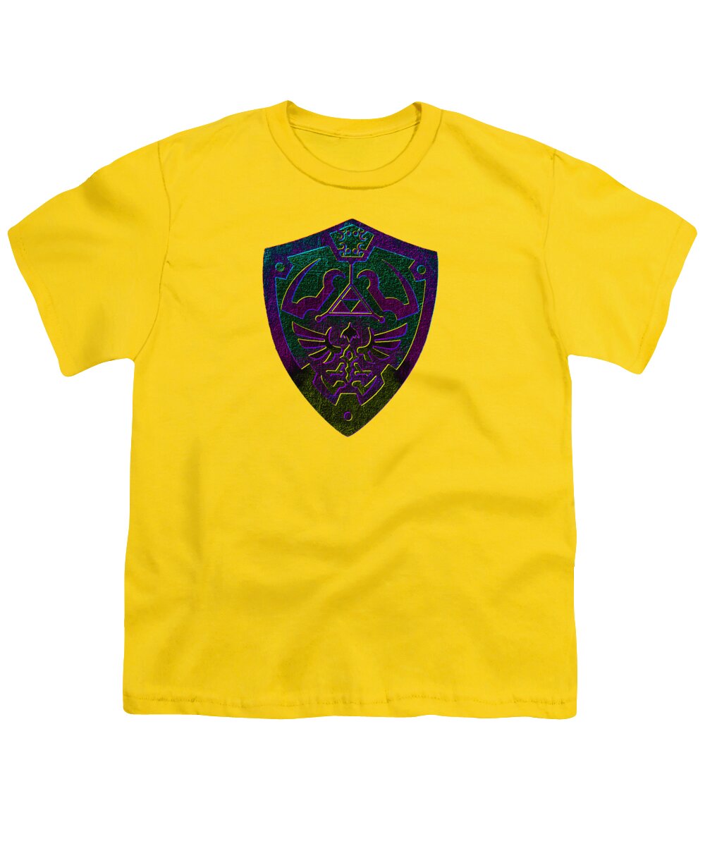 Youth T-shirt, yellow, front shield graphic print