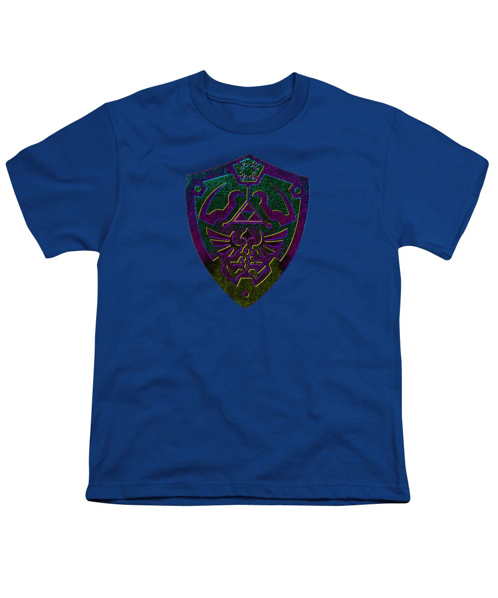 Youth T-shirt, royal blue, front shield graphic print