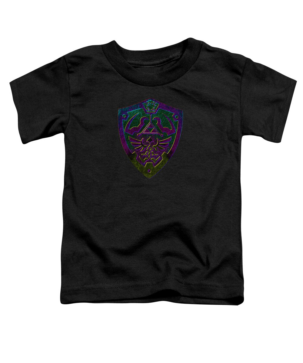Toddler t-shirt in black with a colorful shield gamer logo print on chest