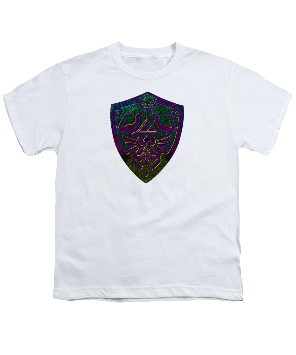 Youth T-shirt, white, front shield graphic print