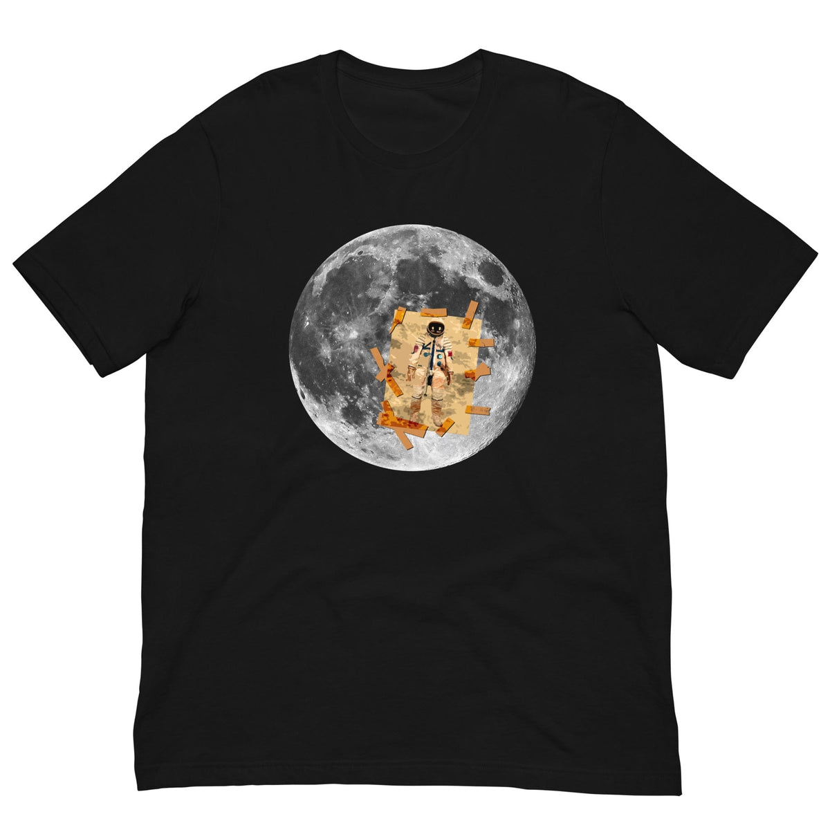 Black T-shirt with circular astronaut on the moon graphic