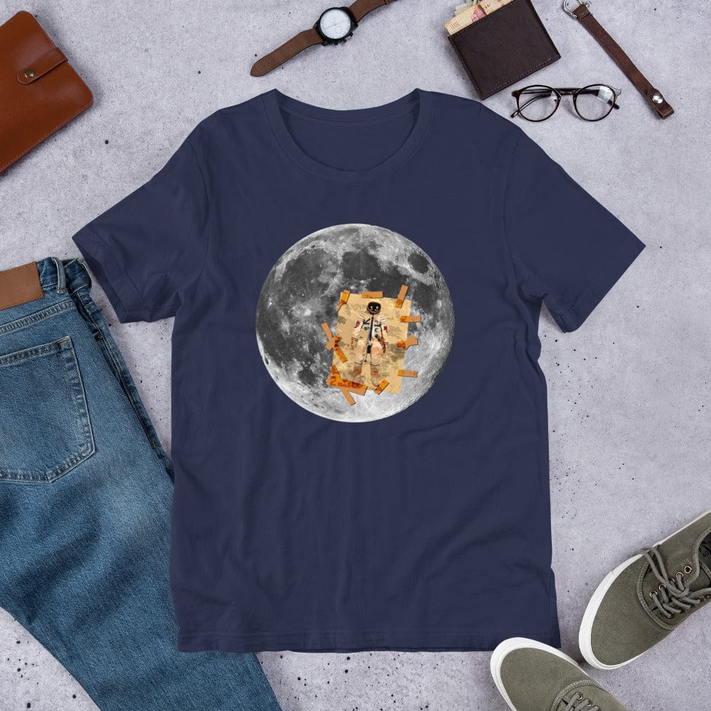 Navy T-shirt with circular astronaut on the moon graphic