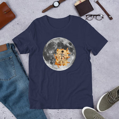 Navy T-shirt with circular astronaut on the moon graphic