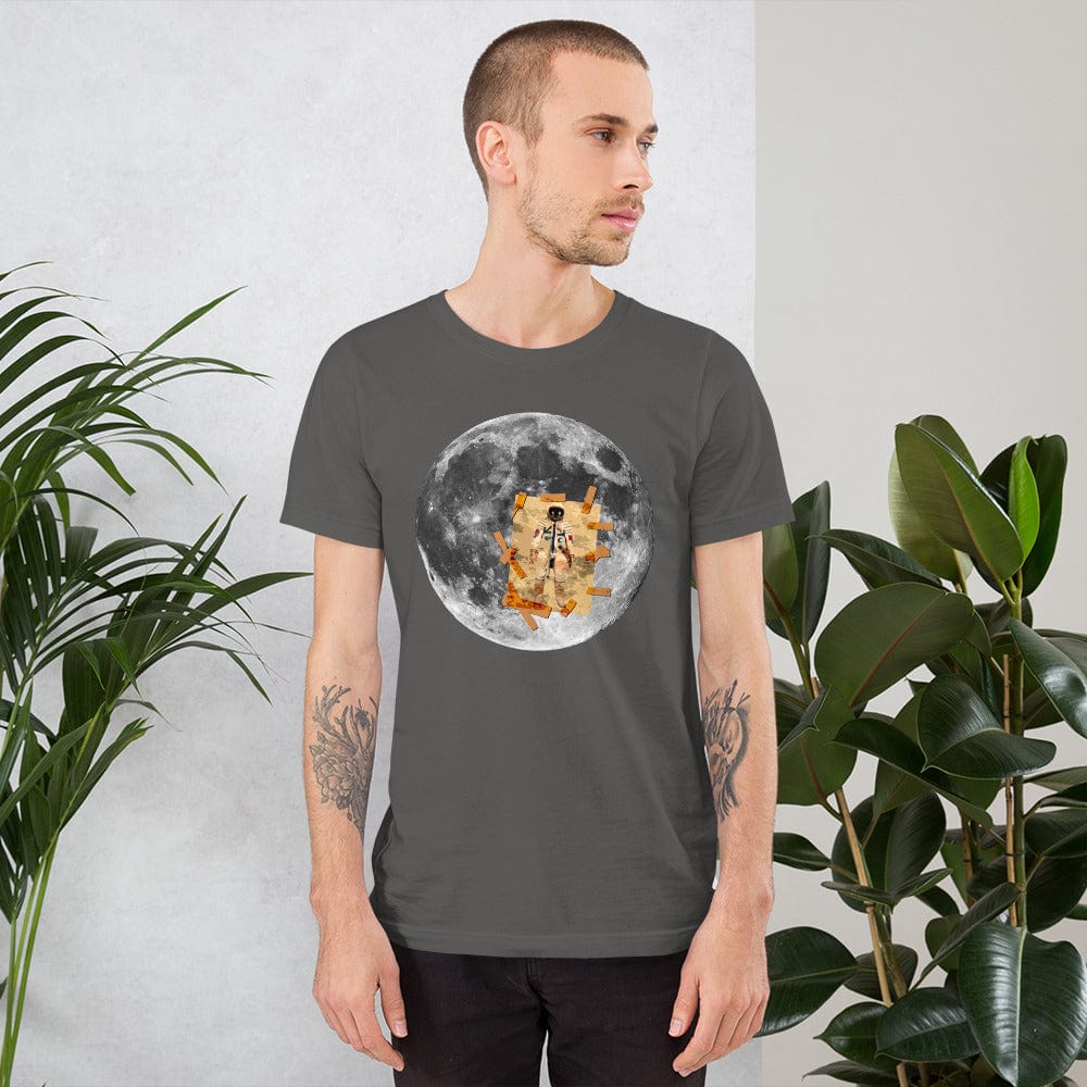 Dark gray T-shirt with circular astronaut on the moon graphic