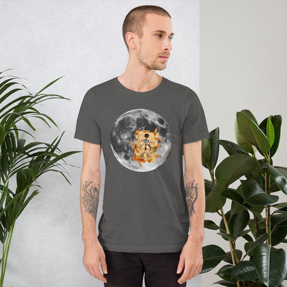 Dark gray T-shirt with circular astronaut on the moon graphic