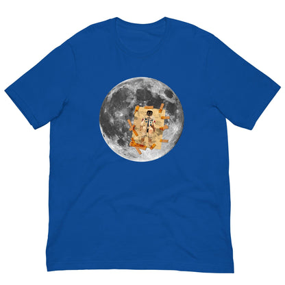 True royal blue T-shirt with circular moon astronaut graphic at center