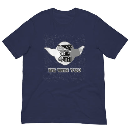 May the 4th T-shirt, dark navy crewneck with centered “May the 4th” and “Be with you” print.