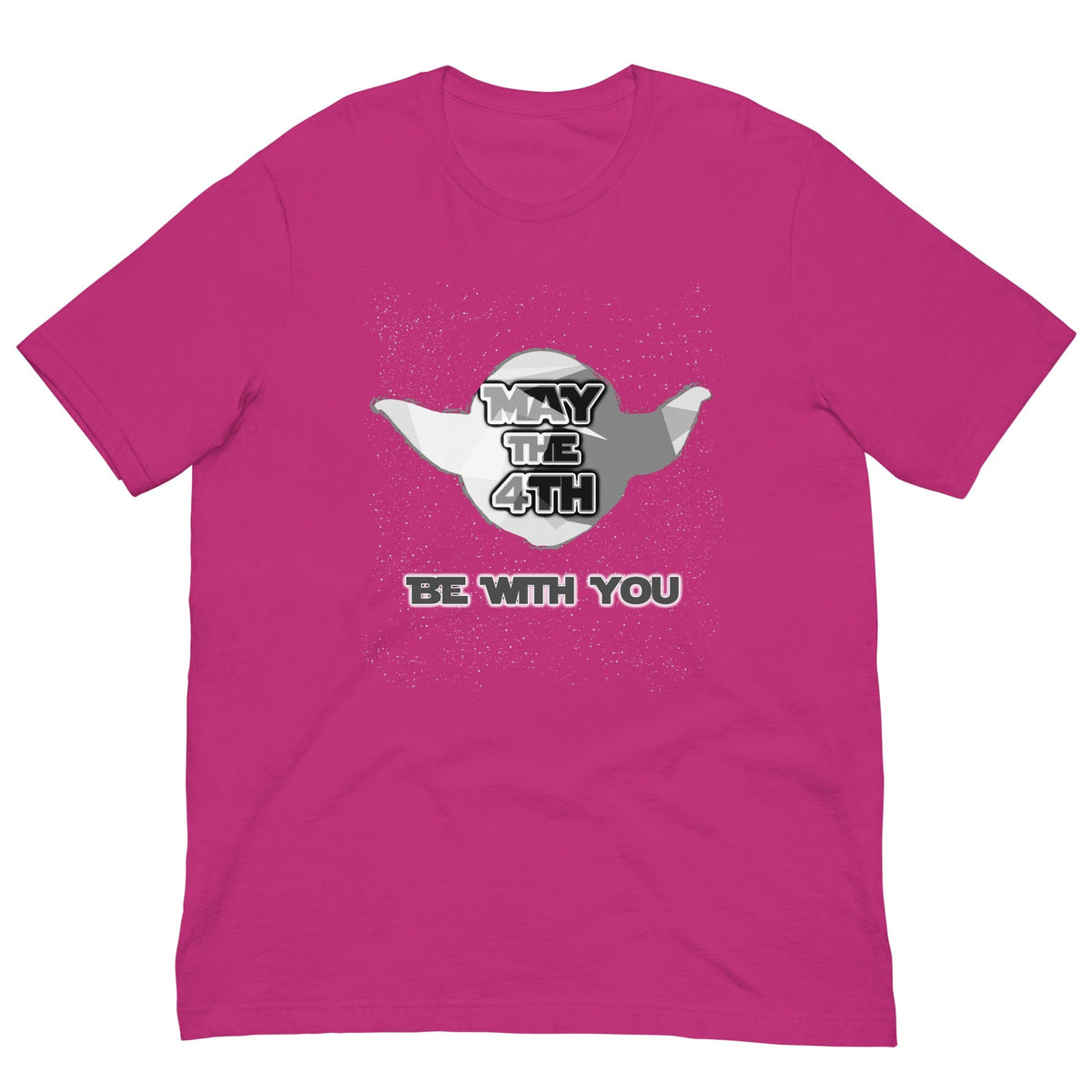 May the 4th T-shirt, pink crewneck with centered “May the 4th” and “Be with you” print.