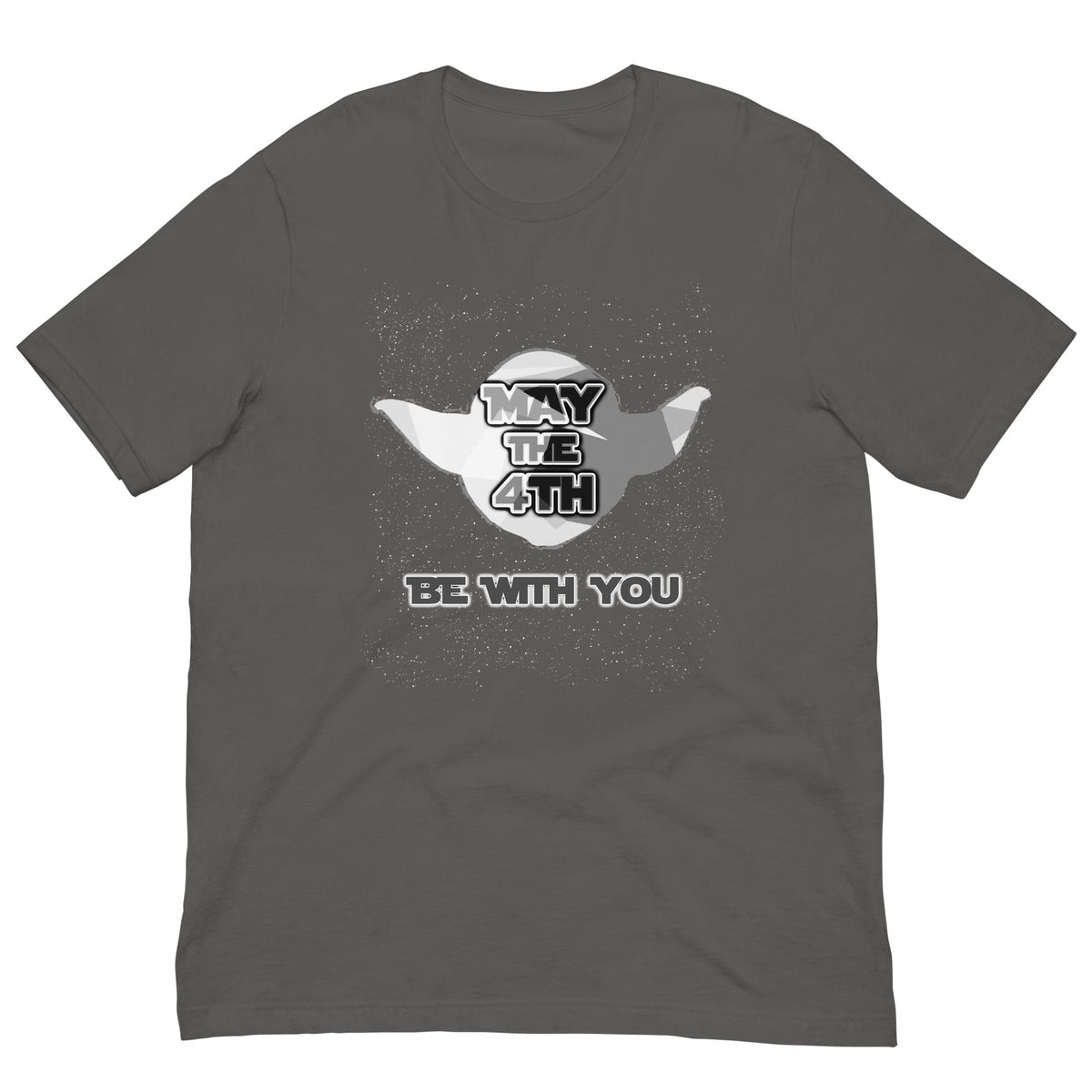 May the 4th T-shirt, dark gray crewneck with centered “May the 4th” and “Be with you” print.