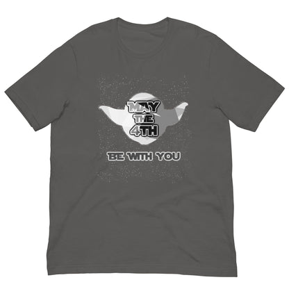 May the 4th T-shirt, dark gray crewneck with centered “May the 4th” and “Be with you” print.
