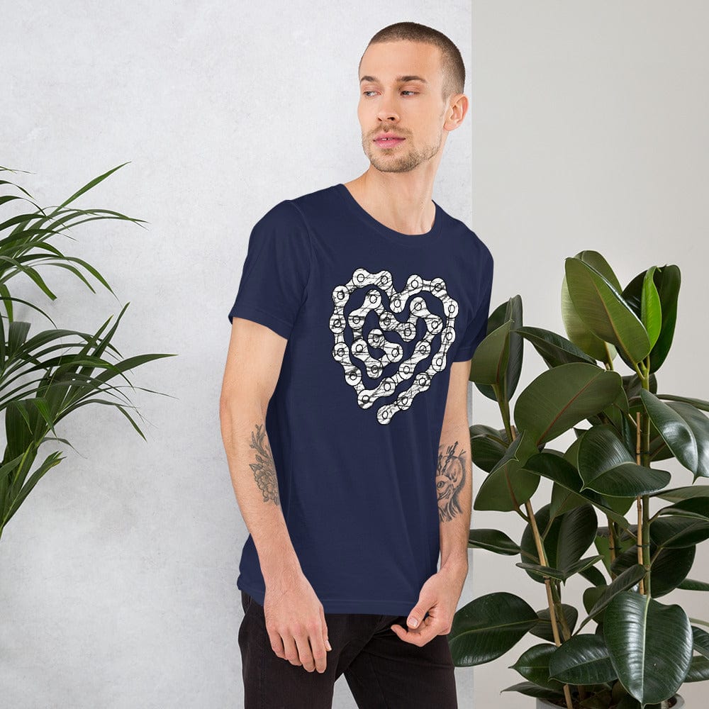 Navy crewneck T-shirt with chain-heart graphic print