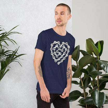 Navy crewneck T-shirt with chain-heart graphic print