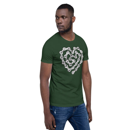 Forest green crewneck T-shirt with chain-heart graphic print