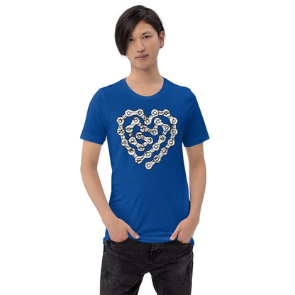 True royal blue crewneck T-shirt with chain-heart graphic print