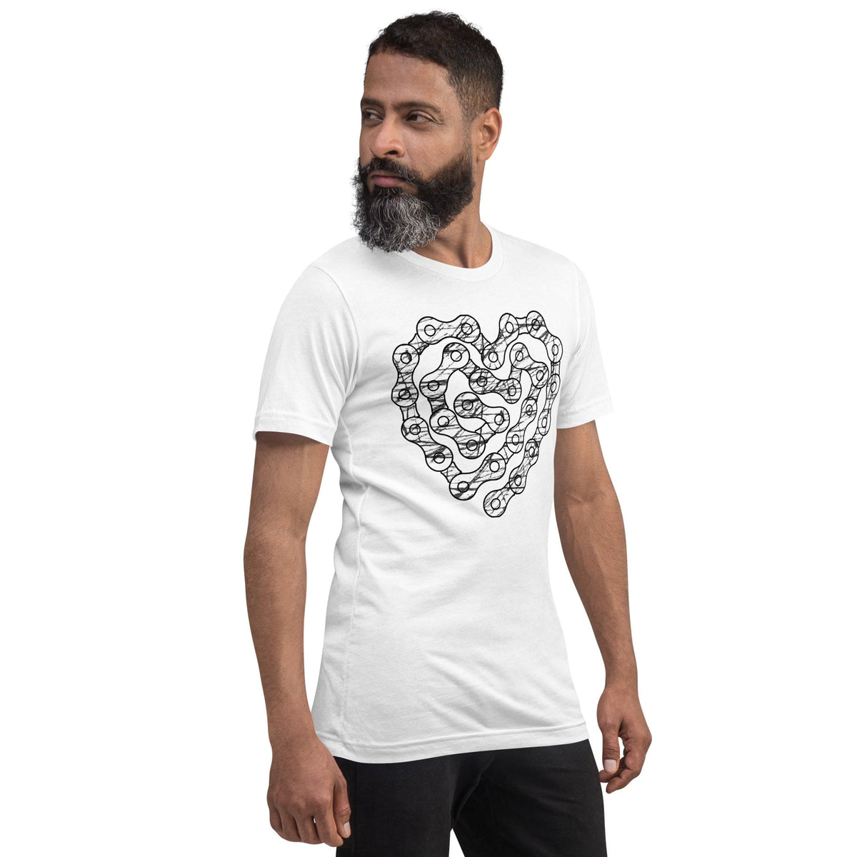 White crewneck T-shirt with chain-heart graphic print