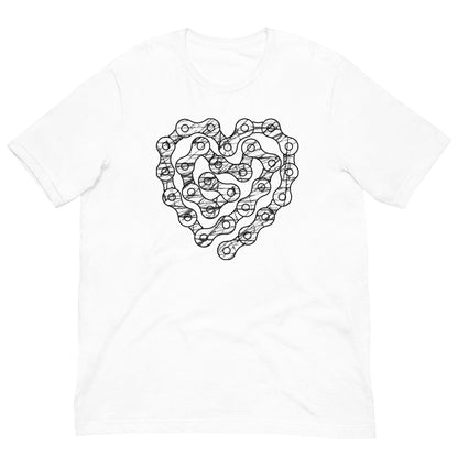 White T-shirt with black chain-heart graphic on the front