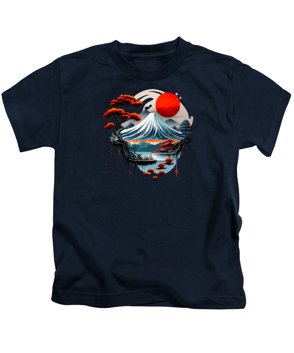 Kids t-shirt in navy with Mount Fuji landscape graphic on front