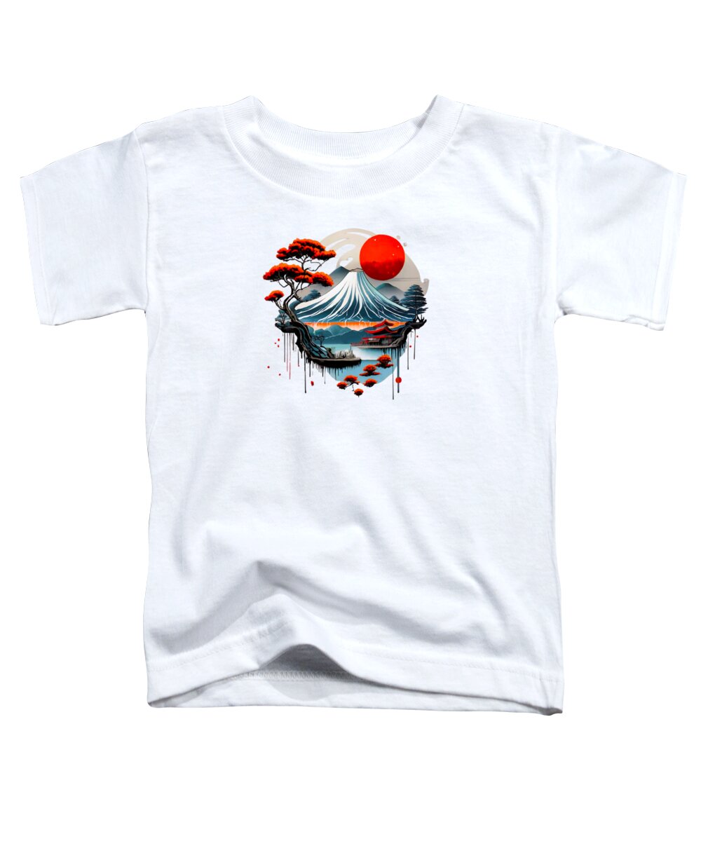 White toddler T-shirt with colorful Japanese mountain graphic on front