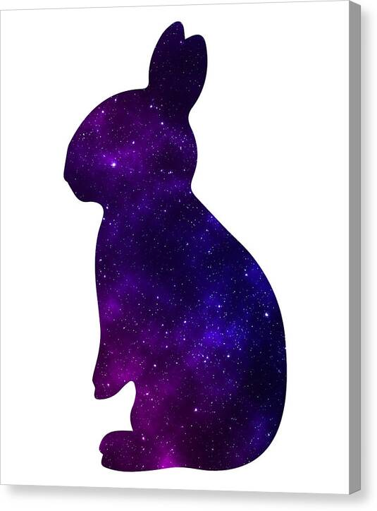 Purple galaxy rabbit canvas print, side profile silhouette
