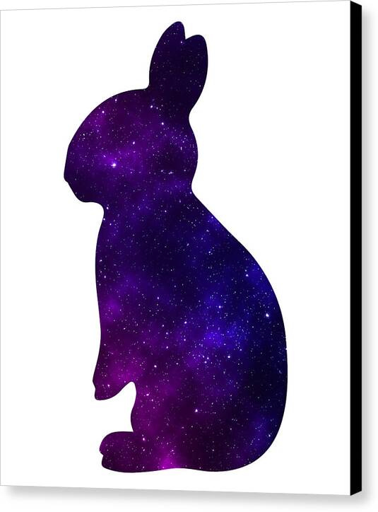Galaxy-style purple rabbit canvas print with upright ears