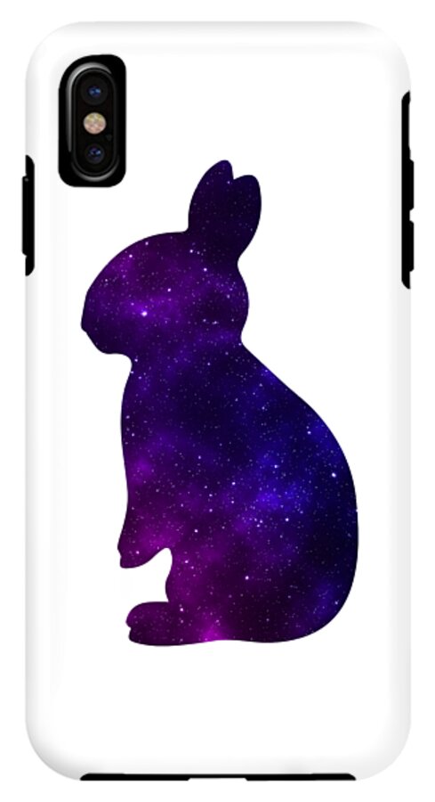 Phone case with white backing and purple galaxy rabbit silhouette, vertical camera cutout