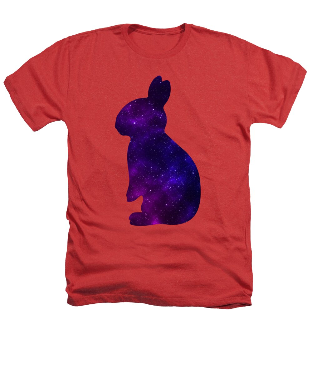 Red heathers T-shirt with purple galaxy bunny silhouette graphic