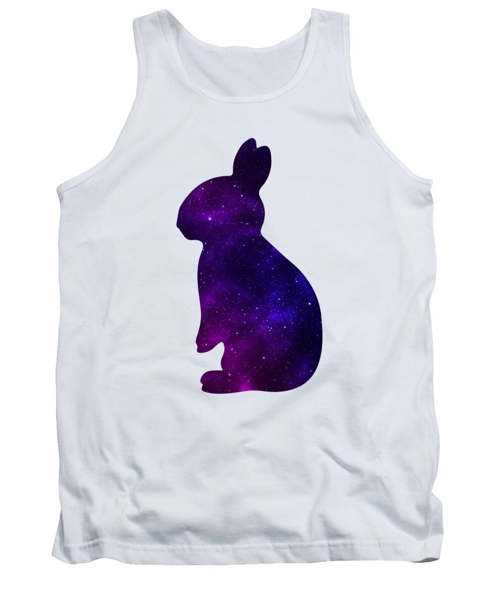 White tank top with galaxy-style purple rabbit graphic