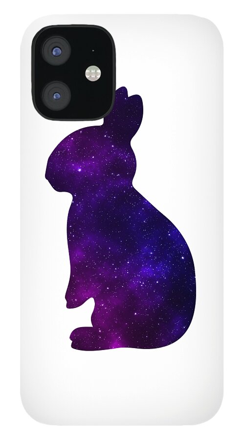 White phone case with purple galaxy rabbit silhouette and black dual camera module