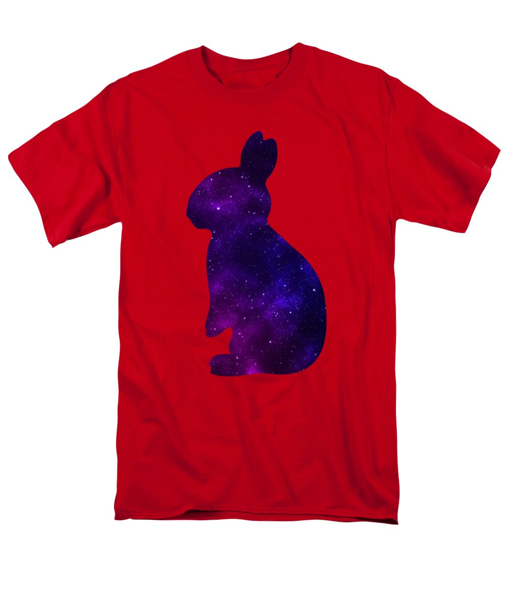 Men's red T-shirt with purple galaxy rabbit silhouette graphic on front