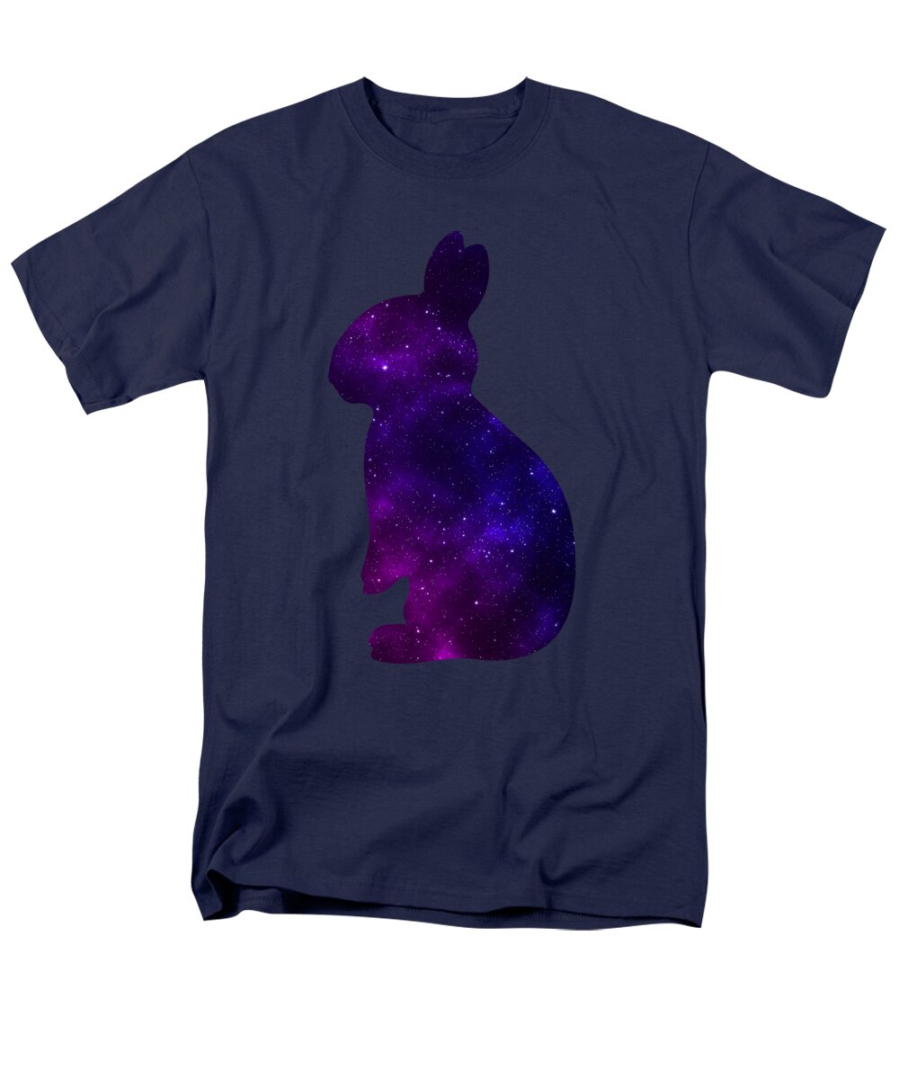 Men's navy T-shirt with purple galaxy rabbit silhouette graphic on front