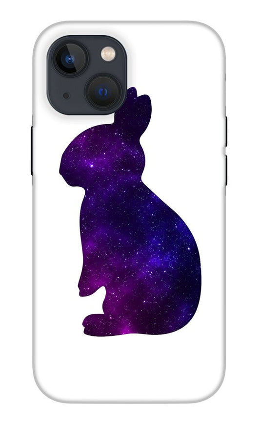 White phone case with purple galaxy rabbit silhouette and black camera module