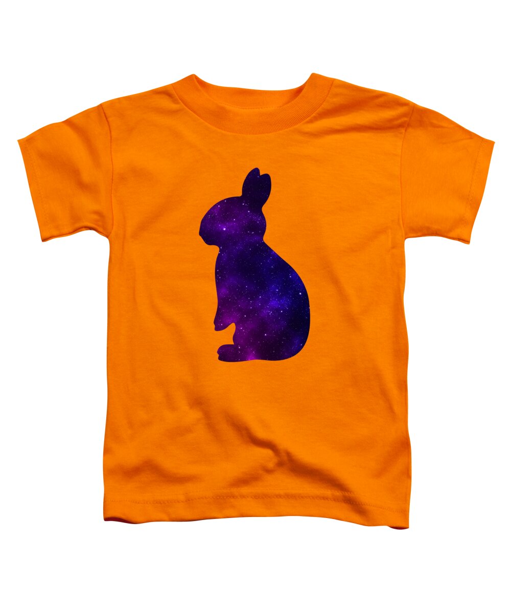 Toddler orange T-shirt with purple galaxy rabbit graphic on the front