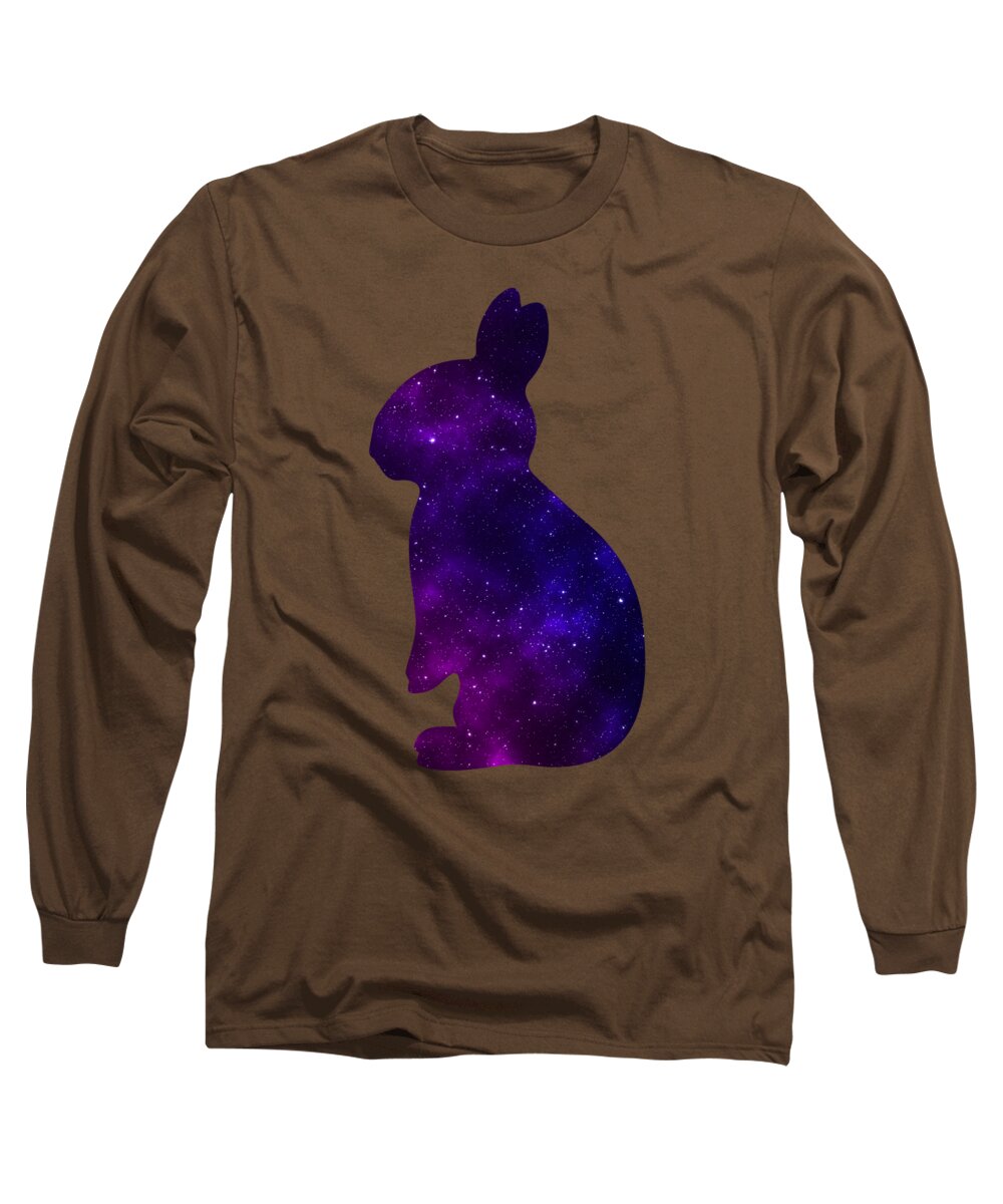 Brown long sleeve T-shirt with purple galaxy rabbit graphic on front