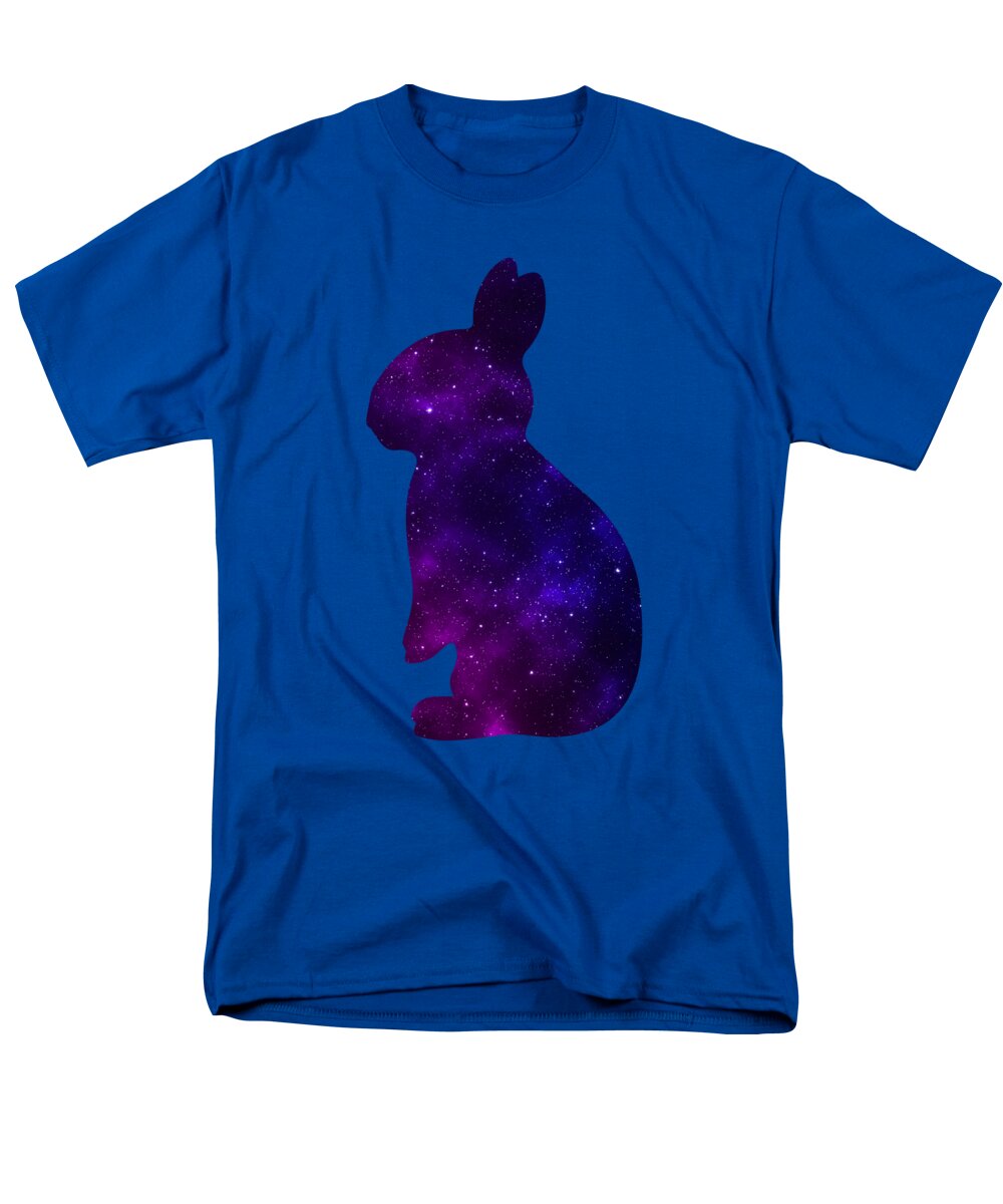 Men's royal blue T-shirt with purple galaxy rabbit silhouette graphic on front
